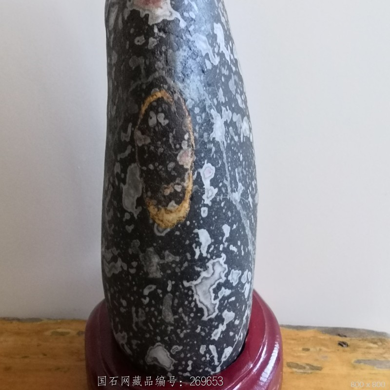 藏品名称:梅花石 石种:祁连彩石 产地: 大小:21*11*6 重量:未知 底座