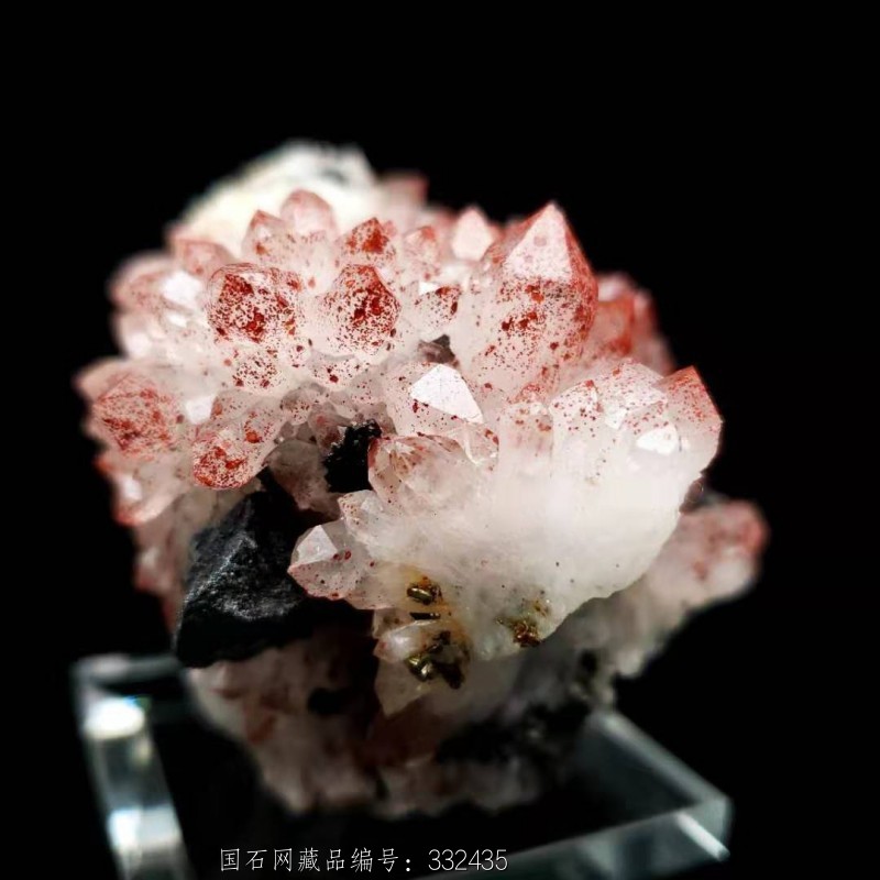 6#天然朱红色红水晶晶簇原石花状共生多种矿物晶体标本矿晶矿标摆件